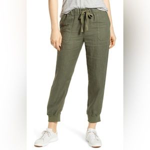 Caslon Linen Joggers, size Large P in Green Beetle